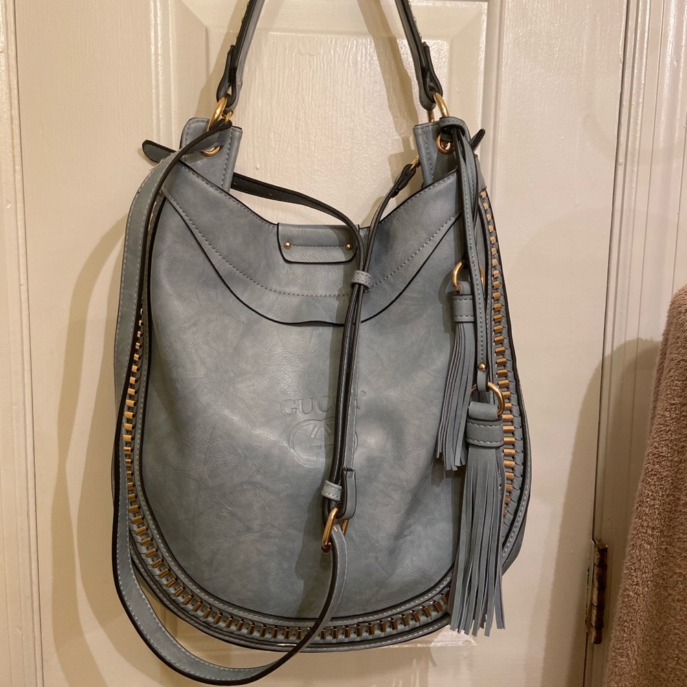 Faux Leather/Blue/Gray